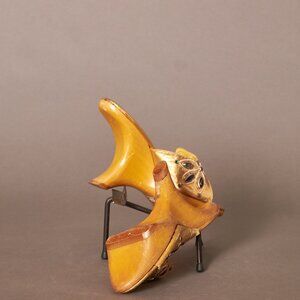 1950s Gold Jeweled Wood Boomerang Carved Insane Wedge Heels